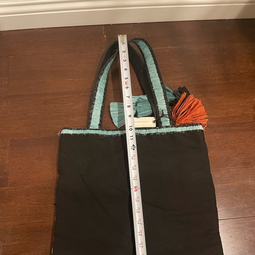 NWT ANTHROPOLOGIE Colorful Geometric Tote Bag with raffia embellishments - Picture 2 of 6